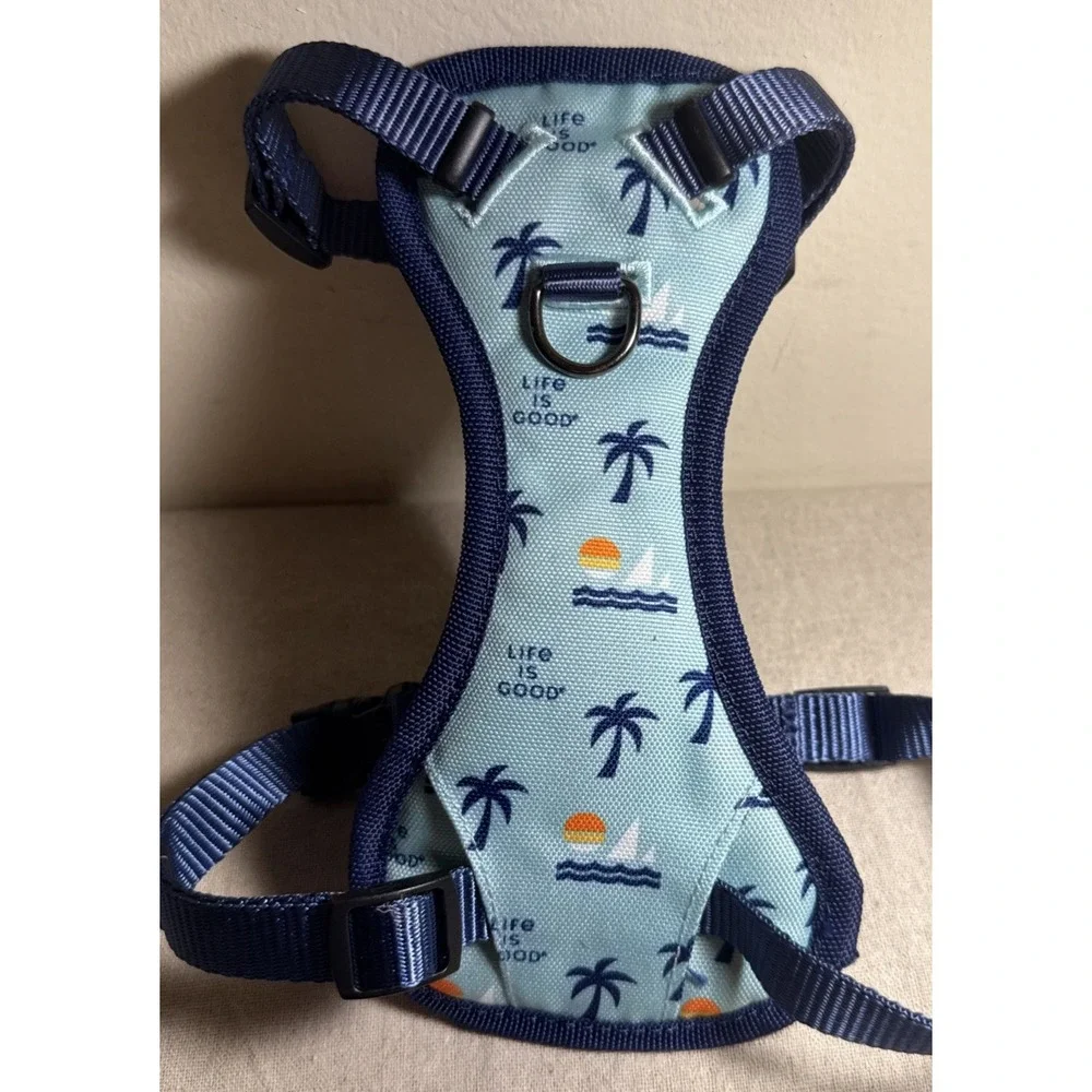 Life is Good Dog Harness Palm‎ Tree Sailboat Print Blue Small Adjustable